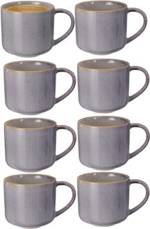 Excellent Houseware Koffiemok/theemok Rustic - set van 8x - blauw - 330 ml - mokken - keramiek