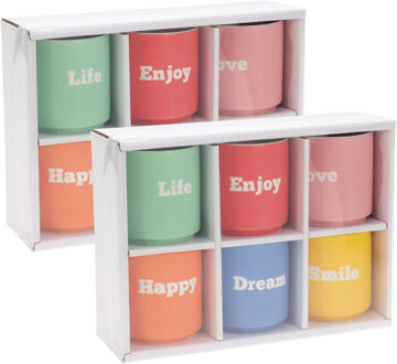 Excellent Houseware Koffiemokken - 12x stuks - 180 ml - mix kleuren - porselein - espresso glazen