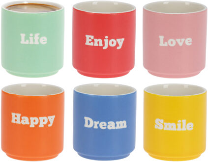 Excellent Houseware Koffiemokken - 6x stuks - 180 ml - mix kleuren - porselein - espresso glazen Multi