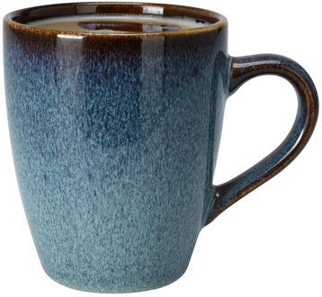 Excellent Houseware Koffiemokken Pompei - 1x stuks - Keramiek - blauw - 350 ml - 9 x 11 cm - old stone look