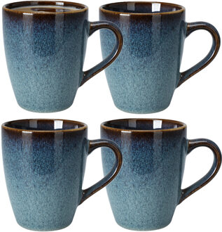 Excellent Houseware Koffiemokken Pompei - 4x stuks - Keramiek - blauw - 350 ml - 9 x 11 cm - old stone look