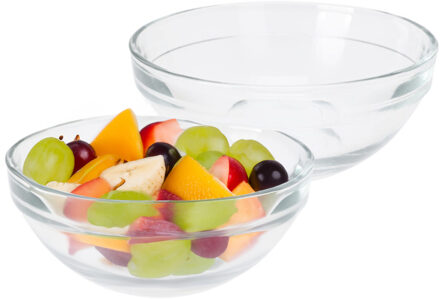 Excellent Houseware Kommetje/serveer/fruit schaal - 4x - glas - stapelbaar - 500 ml - 14 x 6 cm