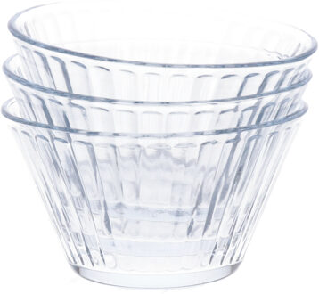 Excellent Houseware Kommetje/serveer schaaltje - 3x - ontbijt/hapjes - glas - streep relief - 300 ml - 11 x 7 cm