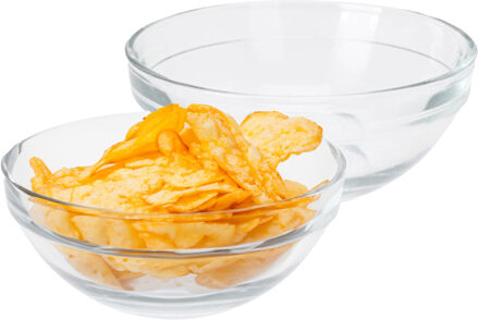 Excellent Houseware Kommetje/serveer schaaltje - 4x - ontbijt/hapjes - glas - stapelbaar - 275 ml - 12 x 5 cm