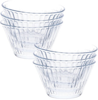 Excellent Houseware Kommetje/serveer schaaltje - 6x - ontbijt/hapjes - glas - streep relief - 300 ml - 11 x 7 cm