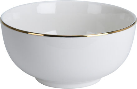 Excellent Houseware Kommetje/serveer schaaltje - wit met gouden rand - D14 x 7 cm - porselein - soepkommen