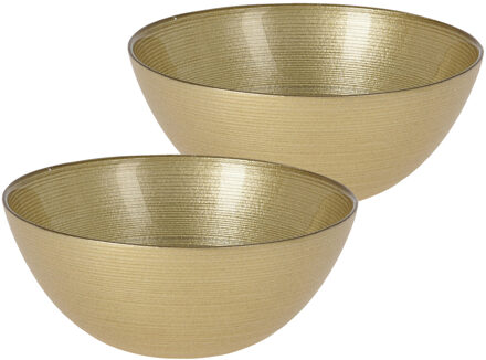 Excellent Houseware Kommetjes/serveer schaaltjes - 2x - Athene - glas - D15 x H6 cm - goud - Stapelbaar
