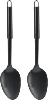 Excellent Houseware Kook/keuken gerei - 2x - opschep lepel - zwart - RVS - 32 cm
