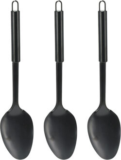 Excellent Houseware Kook/keuken gerei - 3x - opschep lepel - zwart - RVS - 32 cm