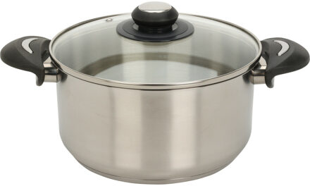 Excellent Houseware Kookpan met deksel - RVS/glas - 3.5L - D22 x H11.5 cm - Kookpannen Zilverkleurig