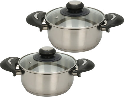 Excellent Houseware Kookpannen set - 2x - glazen deksel - RVS - 1.8/3.5 liter