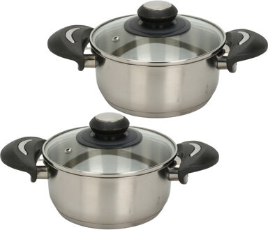 Excellent Houseware Kookpannen set - 2x - glazen deksel - RVS - 2.7/3.5 liter