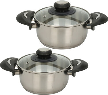 Excellent Houseware Kookpannen set - 2x - glazen deksel - RVS - 3.5/5.4 liter