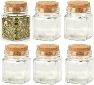 Excellent Houseware Kruidenpotjes / kleine voorraadpotjes - 6x stuks - glas - transparant - 160 ml
