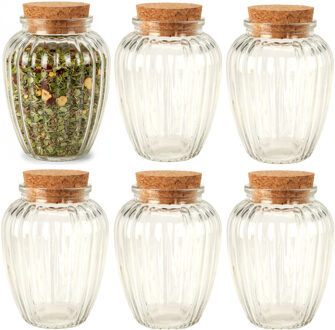 Excellent Houseware Kruidenpotjes / kleine voorraadpotjes - 6x stuks - glas - transparant - 280 ml