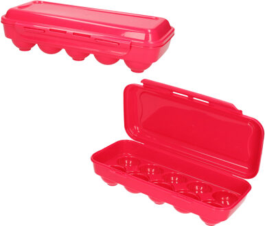 Excellent Houseware Kunststof Eierdoos - 2x - houder voor eieren - 10 eieren - roze - 27 x 12,5 cm