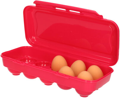 Excellent Houseware Kunststof Eierdoos - houder voor eieren - 10 eieren - roze - 27 x 12,5 cm