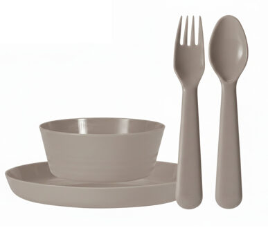 Excellent Houseware Kunststof kinderservies set - 24-delig - taupe - Campingservies / picknickservies
