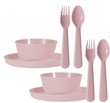 Excellent Houseware Kunststof kinderservies set - 48-delig - lichtroze - Campingservies / picknickservies