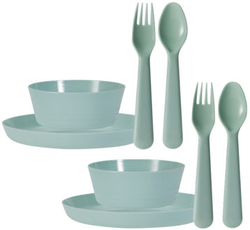 Excellent Houseware Kunststof kinderservies set - 48-delig - mintgroen - Campingservies / picknickservies