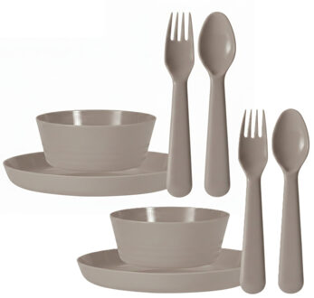 Excellent Houseware Kunststof kinderservies set - 48-delig - taupe - Campingservies / picknickservies