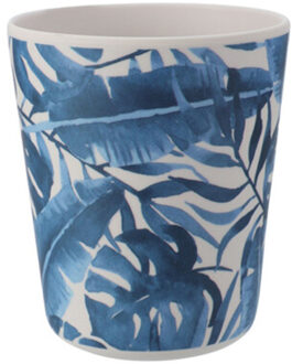 Excellent Houseware Kunststof/melamine drinkbeker met print - 9 x 11 cm - 440 ml Kobalt blauw