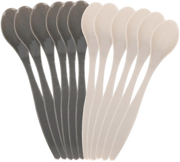 Excellent Houseware lepelset - 12x - Lichtgrijs / donkergrijs - 14 cm - Herbruikbaar