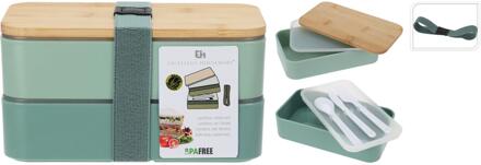 Excellent Houseware Lunchbox kunststof met bamboe deksel groen