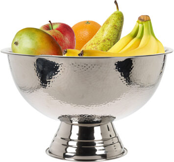 Excellent Houseware Luxe fruitschaal/fruitmand op voet - RVS - zilverkleurig - 40 x 24 cm - Fruitschalen