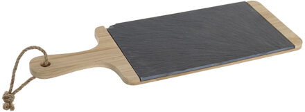 Excellent Houseware Luxe serveer en snijplank - 42 x 15 cm - leisteen en hout - zwart