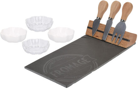 Excellent Houseware Luxe set van kaasplank met 3x kaasmesjes en 4x serveerschaaltjes - Kaasplankjes