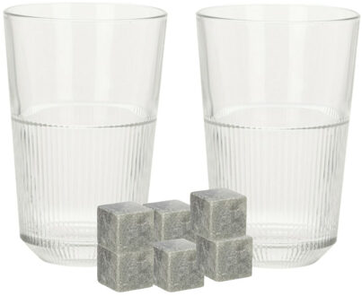 Excellent Houseware Luxe whiskyglazen set 4x stuks 360 ml met 9x whisky ijsblokstenen