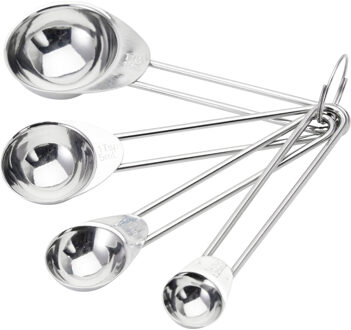 Excellent Houseware Maatschepjes - 4x stuks - zilver - RVS - maatlepels - keuken/koken