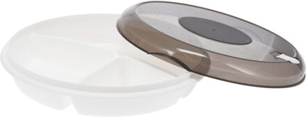 Excellent Houseware Magnetronschaal met vakjes - deksel - beige - kunststof - Dia 24 x H 6,5 cm - Magnetronbakken