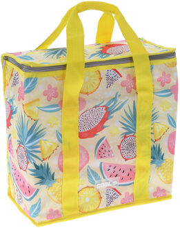 Excellent Houseware Medium size koeltas voor lunch Hawaii beach thema geel/creme 34 x 16 x 36 cm 16 liter - Koeltas