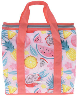 Excellent Houseware Medium size koeltas voor lunch Hawaii beach thema roze/creme 34 x 16 x 36 cm 16 liter - Koeltas