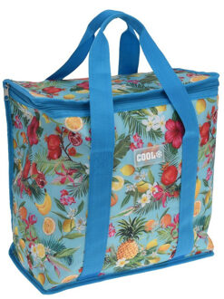 Excellent Houseware Medium size koeltas voor lunch Tropical Flowers blauw/creme 34 x 16 x 36 cm 16 liter - Koeltas