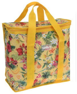 Excellent Houseware Medium size koeltas voor lunch Tropical Flowers geel/creme 34 x 16 x 36 cm 16 liter - Koeltas