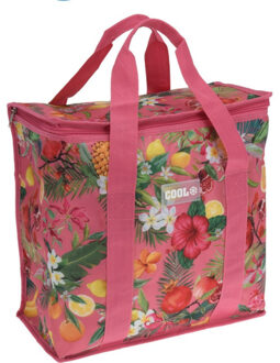 Excellent Houseware Medium size koeltas voor lunch Tropical Flowers roze/creme 34 x 16 x 36 cm 16 liter - Koeltas