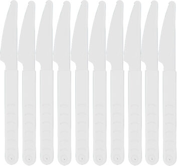 Excellent Houseware Messen - 30x stuks - wit - kunststof - 18 cm - herbruikbaar