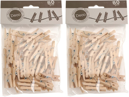 Excellent Houseware Mini Kerst fotoknijpertjes/kaartknijpertjes hout - 100x stuks - 2,5 cm