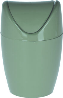 Excellent Houseware Mini prullenbakje - olijfgroen - kunststof - met klepdeksel - keuken aanrecht/tafel model - 1,5 Lite