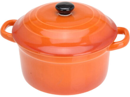 Excellent Houseware Mini stoofpannetje - ovenschaaltje - oranje - 9 cm - porselein - serveerschaaltje - koken