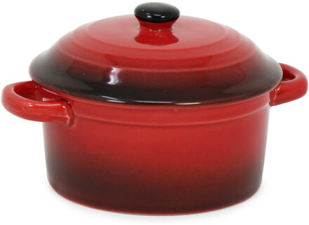 Excellent Houseware Mini stoofpannetje - ovenschaaltje - rood - 9 cm - porselein - serveerschaaltje - koken