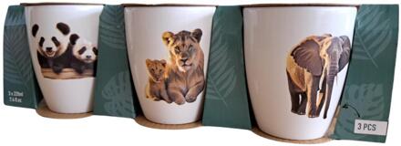 Excellent Houseware Mokje jungle 220ml set a 3 stuks wit