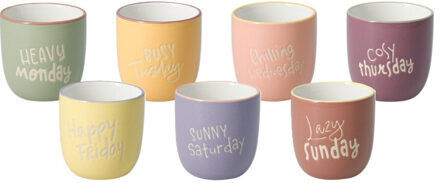 Excellent Houseware mokken set Days - 7x - kleurenmix - 220 ml - kopjes - weekdagen - kantoormok