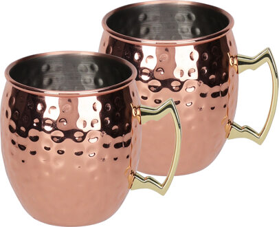 Excellent Houseware Moscow Mule bekers - 2x - RVS - koperkleurig - 500 ml - cocktailglazen
