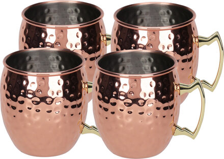 Excellent Houseware Moscow Mule bekers - 4x - RVS - koperkleurig - 500 ml - cocktailglazen