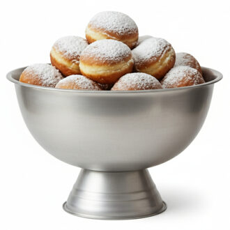 Excellent Houseware Oliebollenschaal - op voet - mat zilver - rvs - 39 x 24 cm