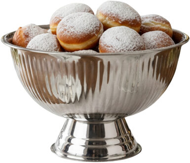 Excellent Houseware Oliebollenschaal - op voet - zilver - rvs - 40 x 24 cm